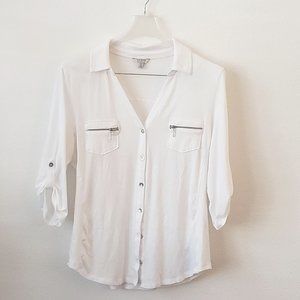 Guess White Button Up Cotton Blouse, Size XL